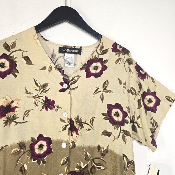 Vintage NWT Sag Harbor Green Floral Hawaiian Pearl Button Front Relaxed Blouse - Picture 4 of 7